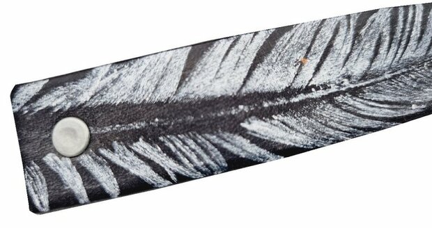 Haarspeld Groot Recht Leder Fantasie Print Veer Zwart Zilver