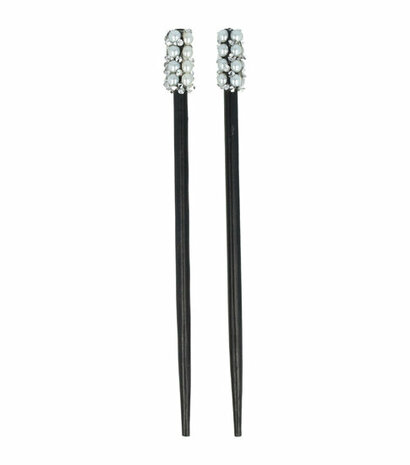 Haarpinnen Parel Strass Fantasie Hout 18cm Zwart Zilver