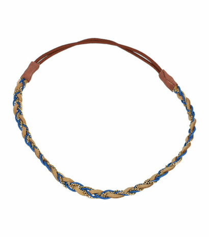 Haarband Gevlochten Veter Ketting Goud Bruin Blauw