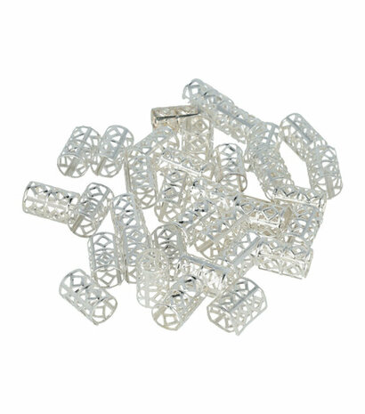 Haarringen Dreadlock Cuffs Opengewerkt Geblokt Zilver Haar Ringen Hair Rings Silver Cuff 30 Stuks