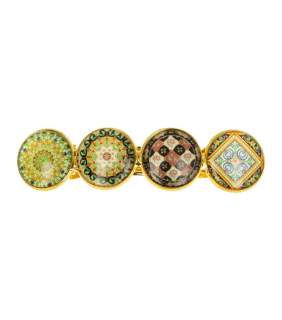 Haarspeld Cirkel Vormen Vintage Patroon 8,5cm Goud Bruin Groen