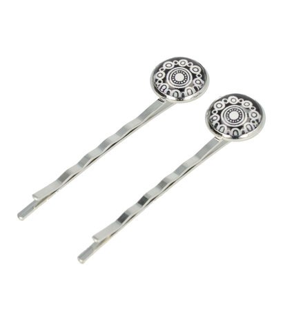Schuifspeldjes Cirkel Vorm Vintage Patroon Wit Zwart