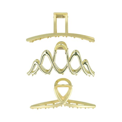 Haarklemmen Set XL Metaal Wave Recht Fantasie Goud