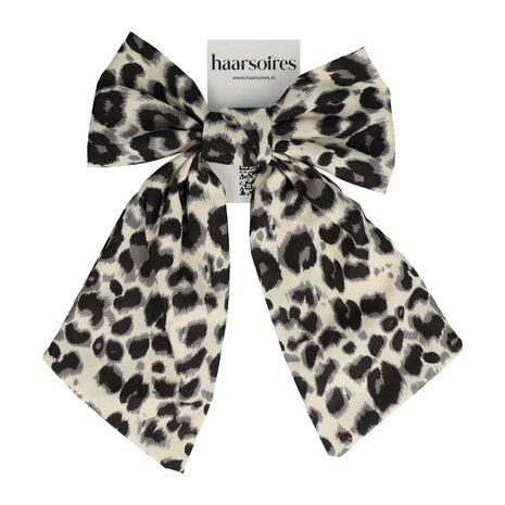 Duckklem Strik Panter Print Zwart Creme Grijs