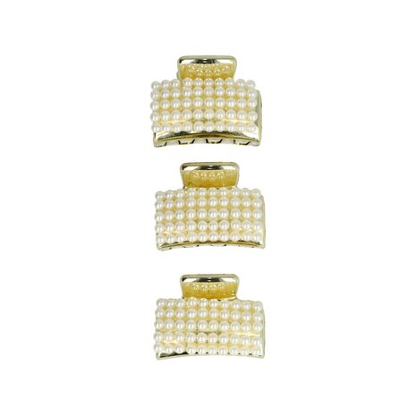 Haarklemmen Set Klein 3cm Recht Pareltjes Goud Wit