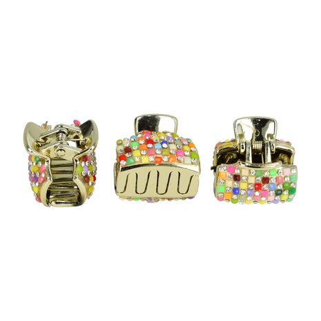 Haarklemmen Set Klein 3cm Recht Steentjes Goud Multi Color