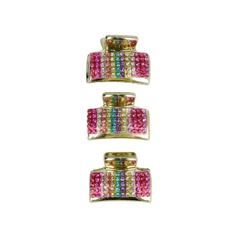 Haarklemmen Set Klein 3cm Recht Glitter Steentjes Goud Multi Color