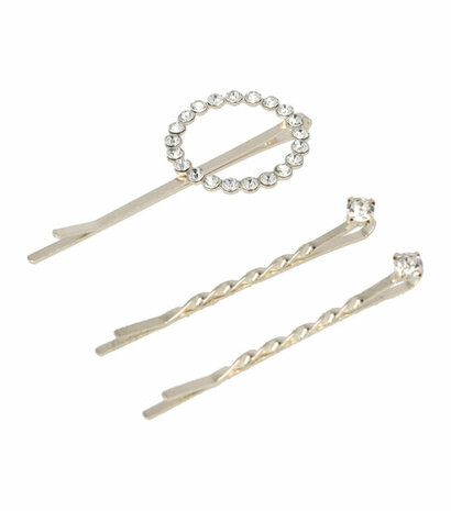 Haarspeld Schuifspeldjes Cirkel Strass Steentjes Zilver