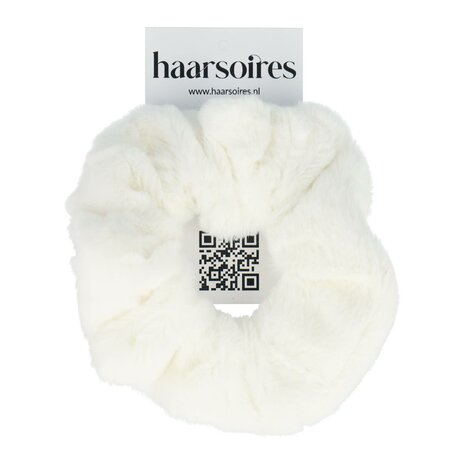 Scrunchie Teddy Stof 10cm Wit