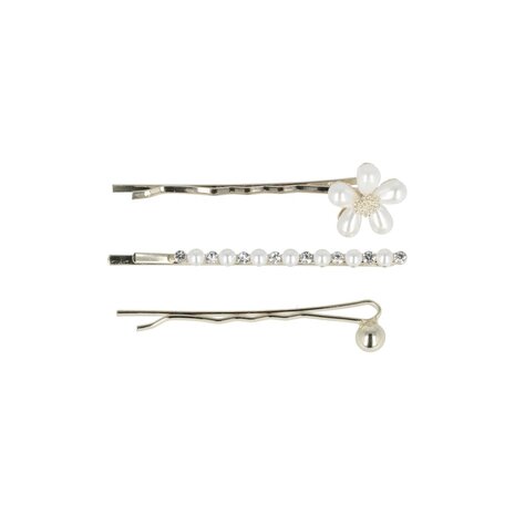 Schuifspeldjes Bloem Bol Recht Parel Strass 5cm Zilver