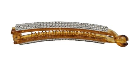 Haarspeld Bananenklem Recht Strass Bruin Zilver