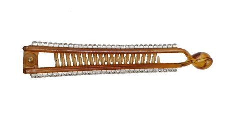 Haarspeld Bananenklem Recht Strass Bruin Zilver