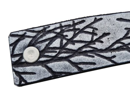 Haarspeld Groot Recht Leder Fantasie Print Takken Zwart Zilver