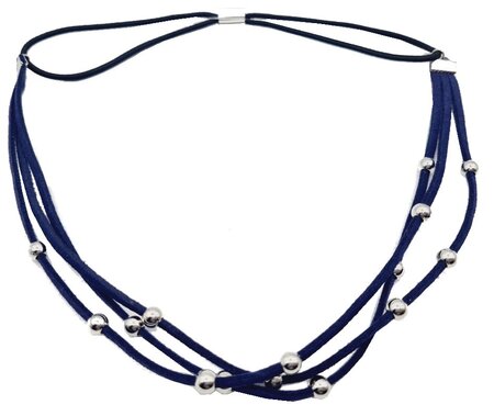 Haarband Veter Kralen Zilver Blauw