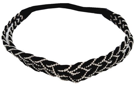 Haarband Gevlochten Veter Ketting Zilver Zwart