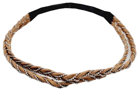 Haarband Gevlochten Veter Ketting Zilver Bruin