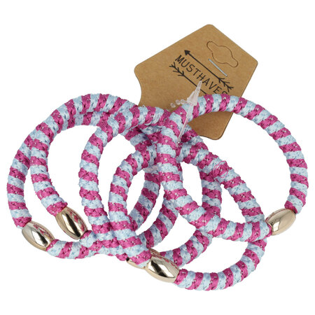 Haarelastieken Hair Tie Armband Streep Patroon Grijs Fuchsia Roze