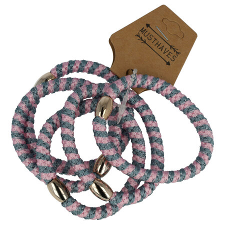 Haarelastieken Hair Tie Armband Streep Patroon Licht Roze Grijs