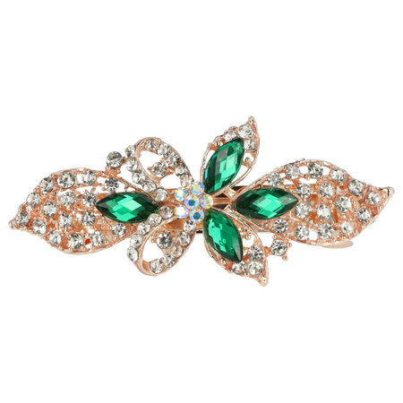 Haarspeld Bloem Blad 8,5cm Strass Facet Stenen Transparant Groen