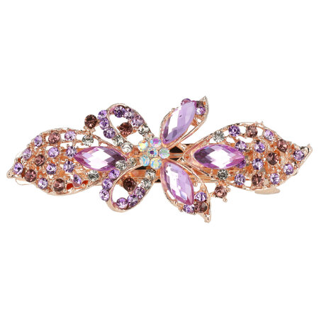 Haarspeld Bloem Blad 8,5cm Strass Facet Stenen Transparant Paars