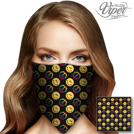 Bandana Zakdoek Smiley Peace Geel Color Zwart