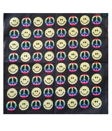 Bandana Zakdoek Smiley Peace Geel Color Zwart