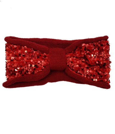 Haarband Knoop Knitted Pailletten Rood - Gebreide Haarband