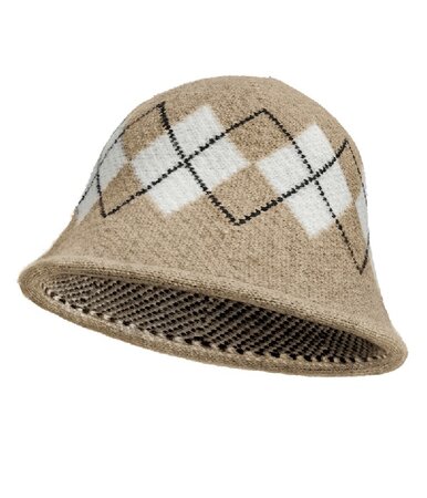 Bucket Hat Ruit Print Beige