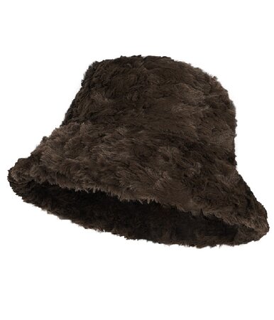 Bucket Hat Fluffy Imitatie Bont Donker Bruin