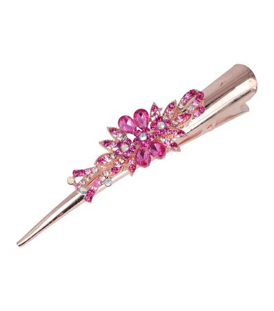 Duckklem Recht Bloemen Vorm Steentjes 13cm Koper Roze