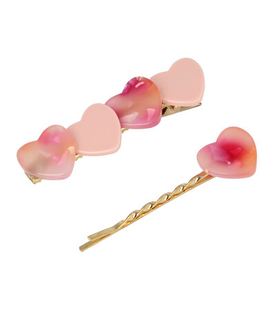 Haarspeld Duckklem + Schuifspeldjes Hartjes Parelmoer Roze Fuchsia Roze