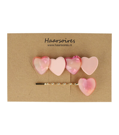 Haarspeld Duckklem + Schuifspeldjes Hartjes Parelmoer Roze Fuchsia Roze