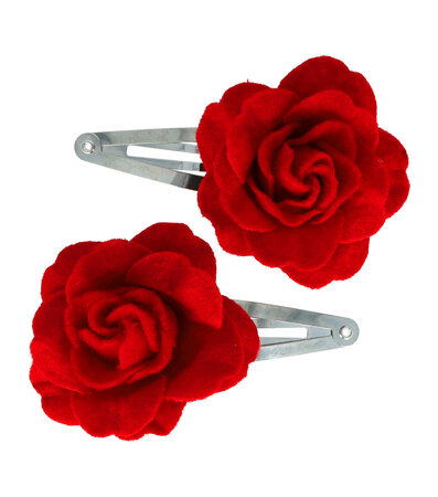 Haarspeld Klikklak Roos Bloem Vilt Zilver Rood