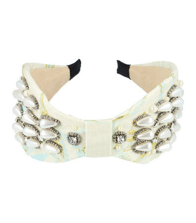 Haarband Diadeem Statement Parel Kralen Fantasie 8cm Wit