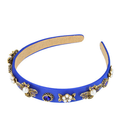 Haarband Diadeem Ornament Bloem Bij 2cm Goud Blauw