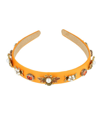 Haarband Diadeem Ornament Bloem Bij 2cm Goud Oranje