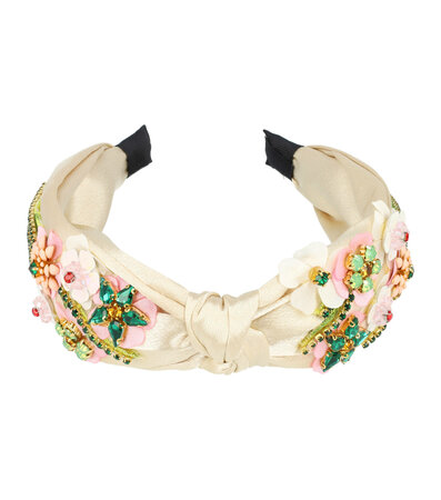 Haarband Diadeem Statement Facet Kralen Bloemen Fantasie 6cm Creme