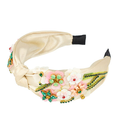 Haarband Diadeem Statement Facet Kralen Bloemen Fantasie 6cm Creme