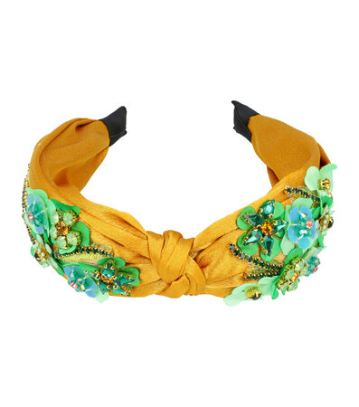 Haarband Diadeem Statement Facet Kralen Bloemen Fantasie 6cm Geel