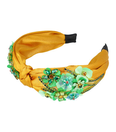 Haarband Diadeem Statement Facet Kralen Bloemen Fantasie 6cm Geel