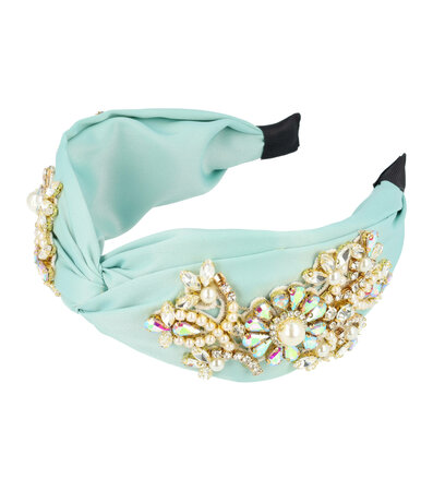 Haarband Diadeem Statement Strass Parel Kralen Bloemen Fantasie 6cm Blauw