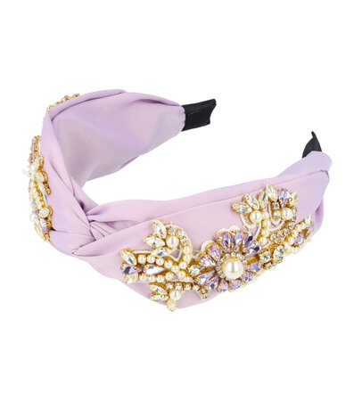 Haarband Diadeem Statement Strass Parel Kralen Bloemen Fantasie 6cm Lila Paars