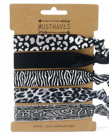 Hair Tie Haarelastiek Dieren Panter Print Zwart Wit Zilver Grijs