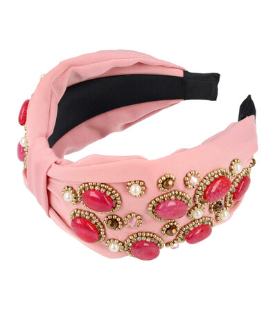 Haarband Diadeem Statement Parel Kralen Stenen 8cm Roze