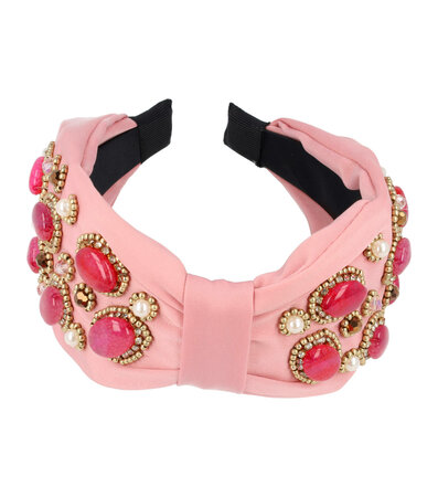 Haarband Diadeem Statement Parel Kralen Stenen 8cm Roze