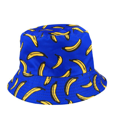 Bucket Hat Omkeerbaar Bananen Print Zwart Geel Blauw 