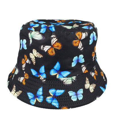 Bucket Hat Omkeerbaar Vlinder Blauw Bruin Zwart