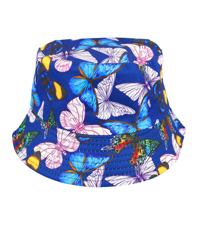 Bucket Hat Omkeerbaar Vlinder Wit Color Blauw