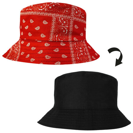 Bucket Hat Omkeerbaar Paisley Wit Rood