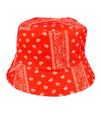 Bucket Hat Omkeerbaar Paisley Wit Rood